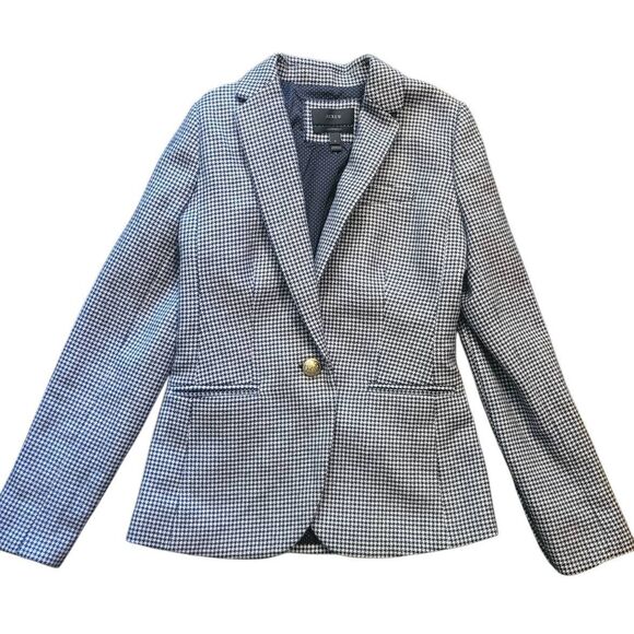 J. Crew Blazer Women's 0 Blue White Herringbone Campbell Fit Wool One Button - Picture 1 of 7